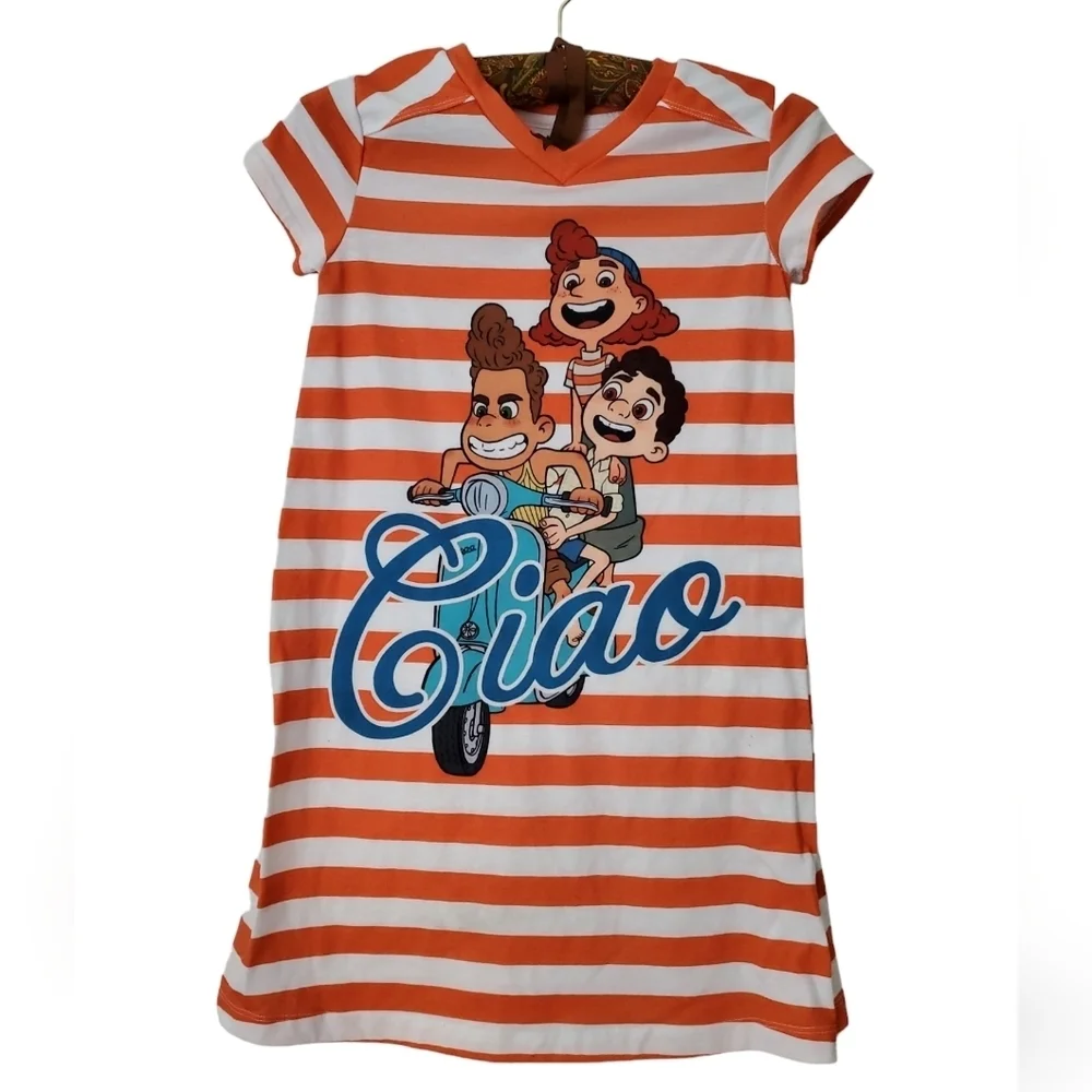 Disney Girls Night Gown Sleep Shirt Luca Alberto Giulia Ciao Vespa EUC Size 7/8